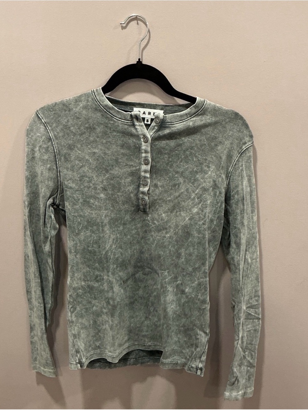 Mineral-Wash Long Sleeve Henley Top - Green